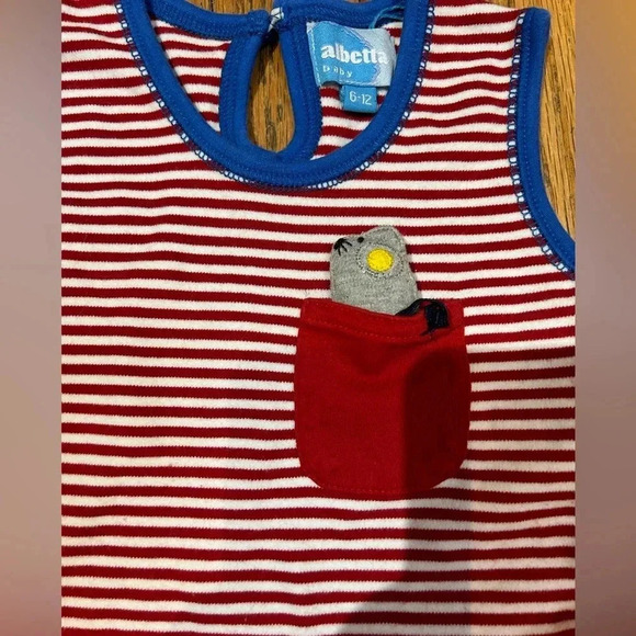 Albetta Vintage Elephant and Mouse Striped Romper 6-12 months - Picture 2 of 8